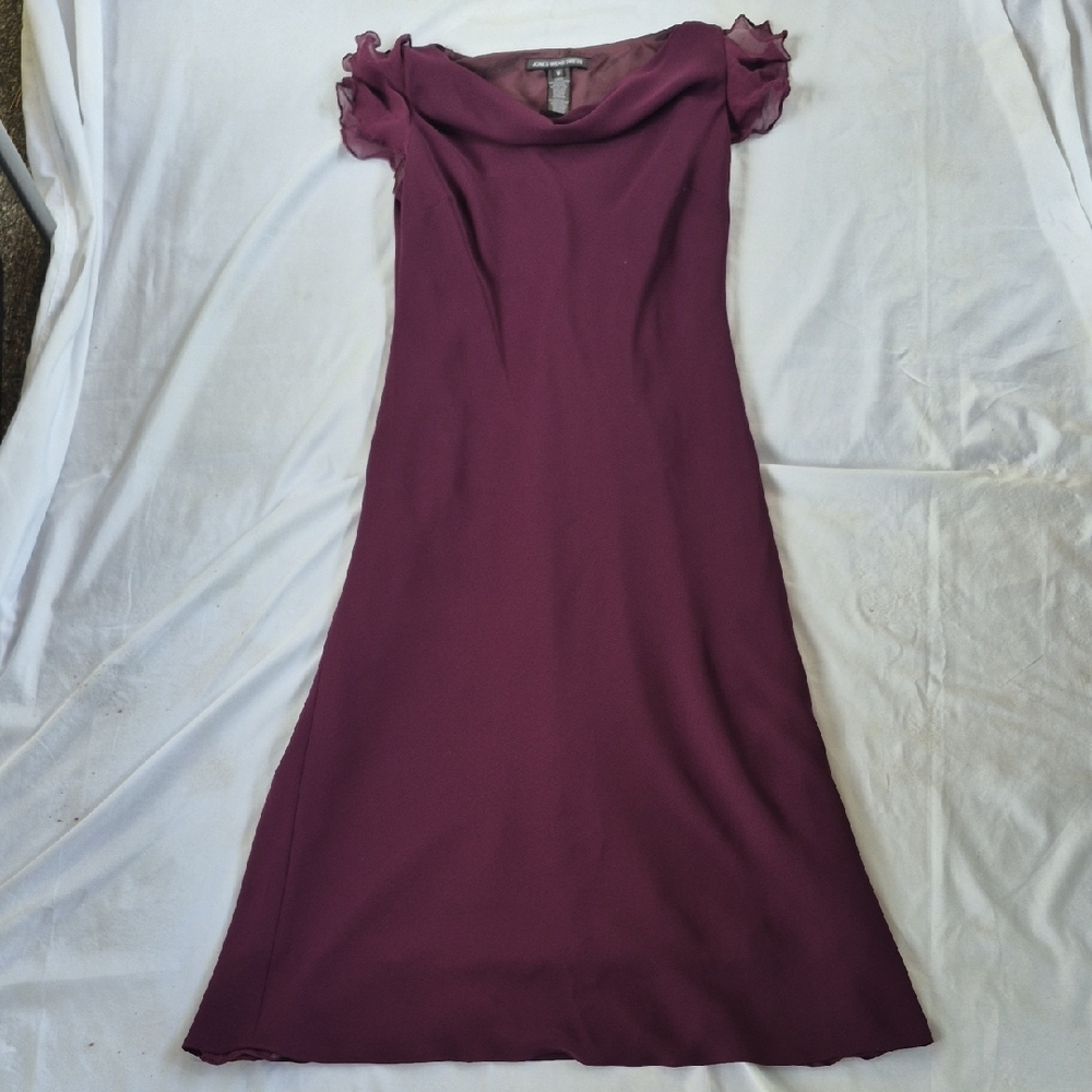Jones Wear Burgundy Sheath Dress Off the Shoulder Midi